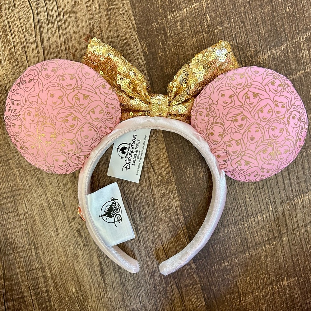 2⚡️'s/$55~Disney Parks Princess Rose/Golden Sequin Bow Headband NWT~One Size - Picture 2 of 11